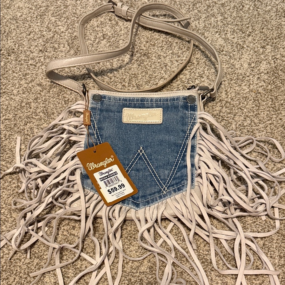 Wrangler Blue and Cream Fringe Crossbody Bag